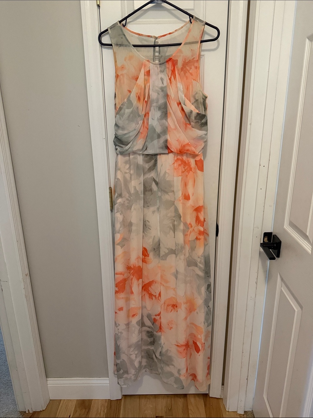Vince Camuto Coral and Gray Floral Sleeveless Maxi Dress
